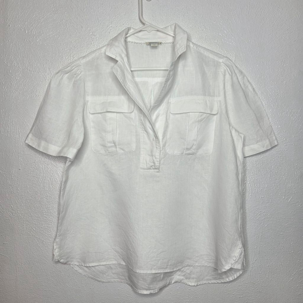 Sundance White V-Neck Short Sleeve Blouse - Picture 2 of 12